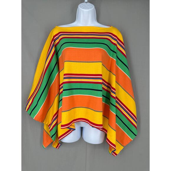 Vintage Ralph Lauren Poncho Womens Medium Yellow Striped Festival Western Aztec - Picture 1 of 6